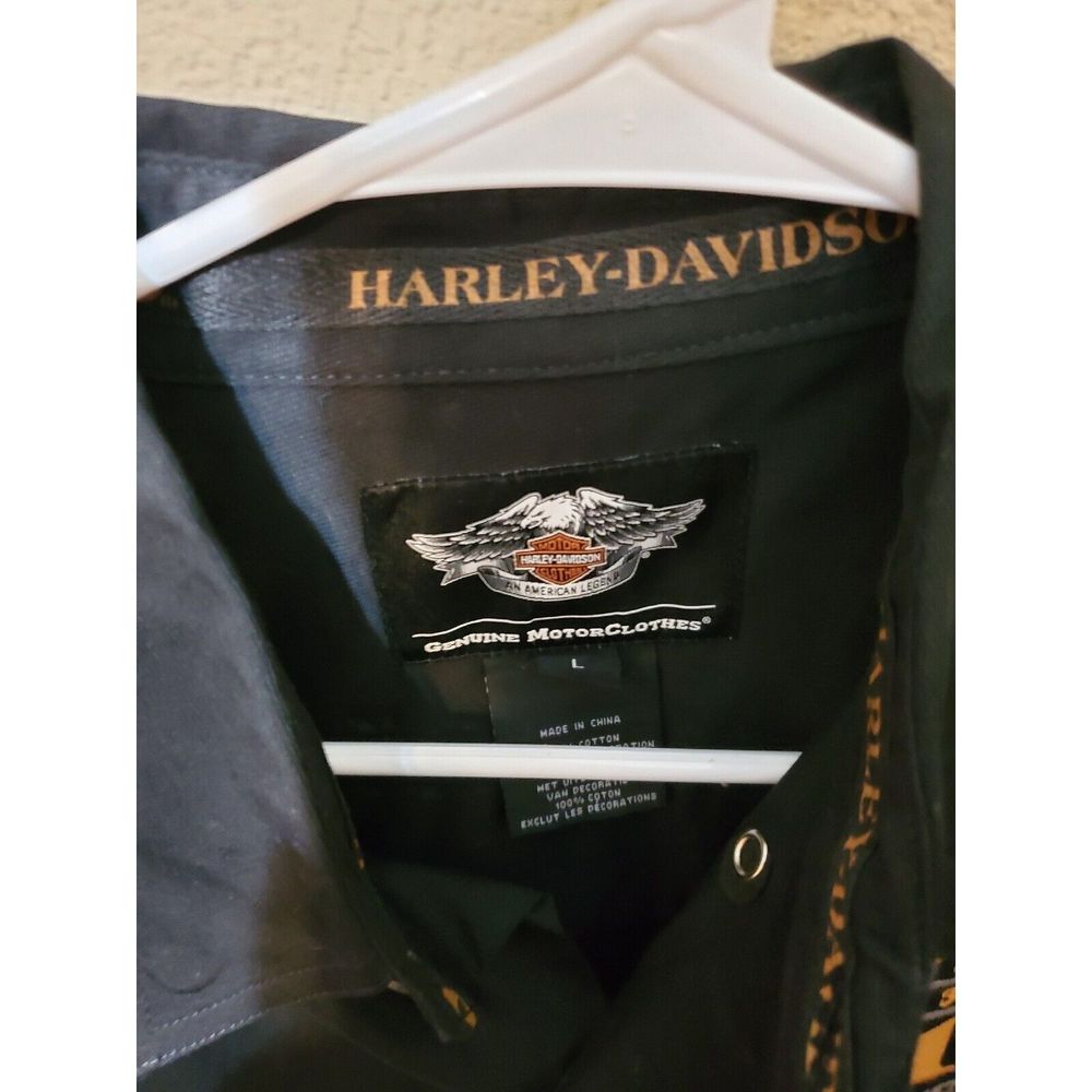 Harley Davidson Men's Large L 2013 110th Anniversary Black Mechanic Shirt S/S - Picture 4 of 5